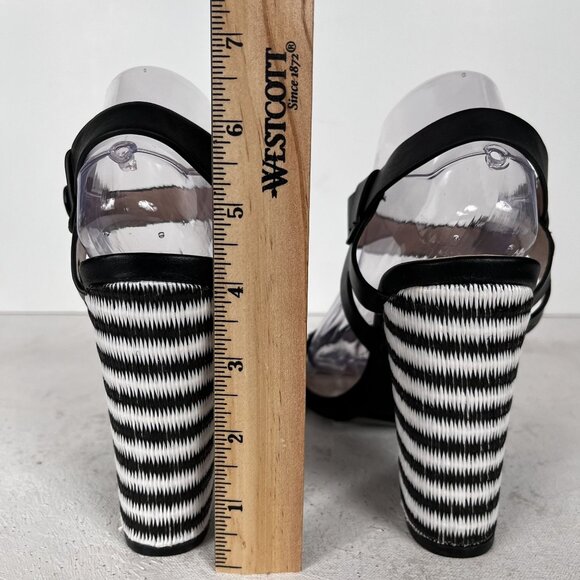 MODERN RUSH Black/White Striped Block Heel Ankle Strap Heels Sz 9 - Picture 6 of 8